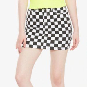 Black and White Checkered Denim Skirt